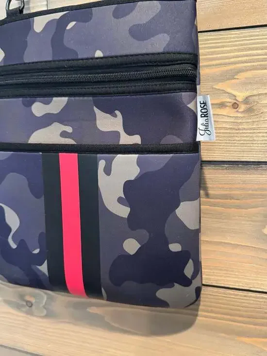 Julia Rose Camo Neoprene Crossbody Bag, Red Stripe & Star Strap - Picture 3 of 8